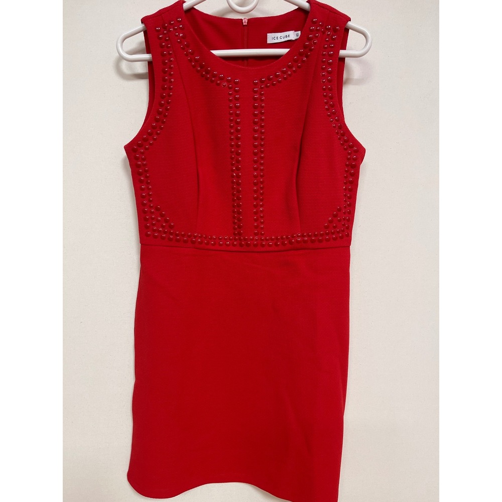 Ice Cube Red Studded Sleeveless Mini Dress Textured Pique Size 40